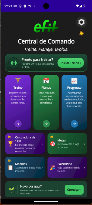 Central de Comando do eFitLog em português do Brasil